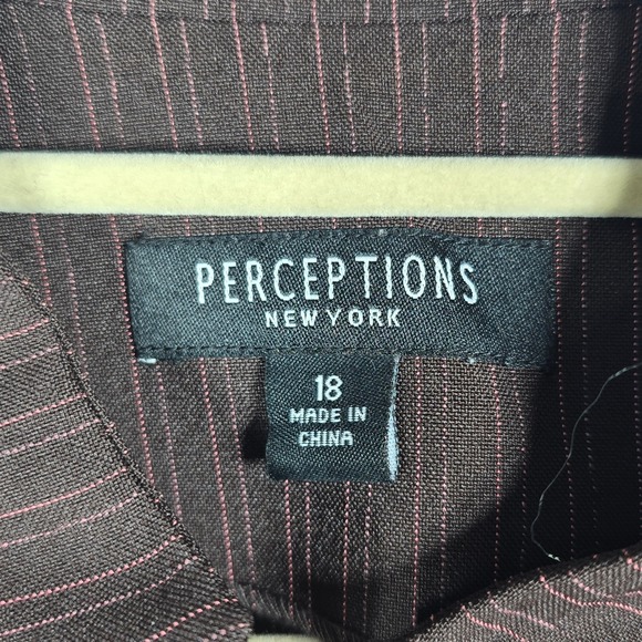 Perceptions New York Pinstripe Blazer‎ Women's Size 18 Brown Career Open Jacket - Picture 3 of 11